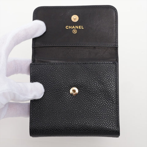 CHANEL Caviar COCO Mark Compact No. 8 2002-2003 Tri-fold wallet black WS15968