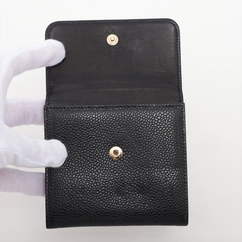 CHANEL Caviar COCO Mark Compact No. 8 2002-2003 Tri-fold wallet black WS15968