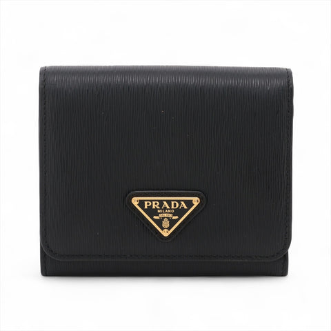 PRADA Leather Triangle Logo Compact Tri-fold wallet black WS15973