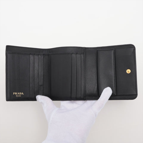 PRADA Leather Triangle Logo Compact Tri-fold wallet black WS15973
