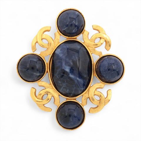 CHANEL COCO Mark Stone 95A 1995 Brooch blue WS15983
