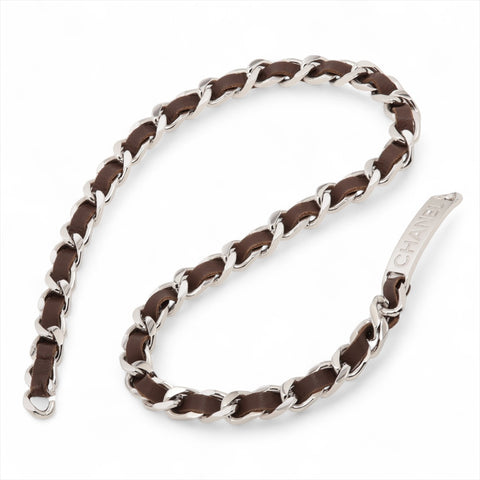 CHANEL 95P 1995 Chain Leather Plate belt Brown WS15994