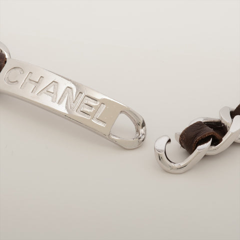 CHANEL 95P 1995 Chain Leather Plate belt Brown WS15994