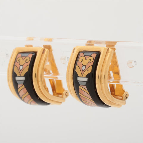 HERMES Gold enamel Earring black WS16009