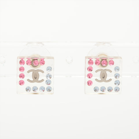 CHANEL 18S 2018 COCO Mark Rhinestone Square Clear Pierce pink WS16014