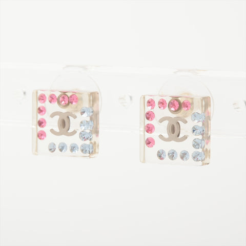 CHANEL 18S 2018 COCO Mark Rhinestone Square Clear Pierce pink WS16014