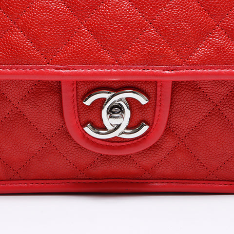 シャネル CHANEL リヴィエラ チェーン 15番台 キャビアスキン ショルダーバッグ VINTAGE 中古 定番 レッド WS1604