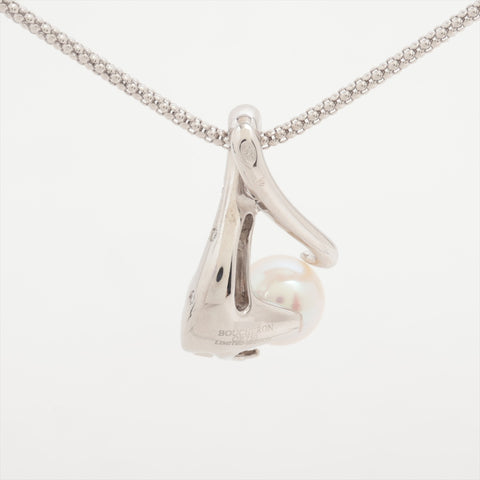 BOUCHERON 18K White Gold Snake with Pearl and Diamonds Necklace Silver WS16043
