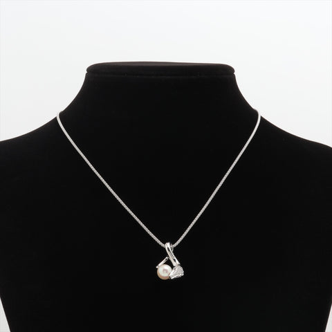 BOUCHERON 18K White Gold Snake with Pearl and Diamonds Necklace Silver WS16043