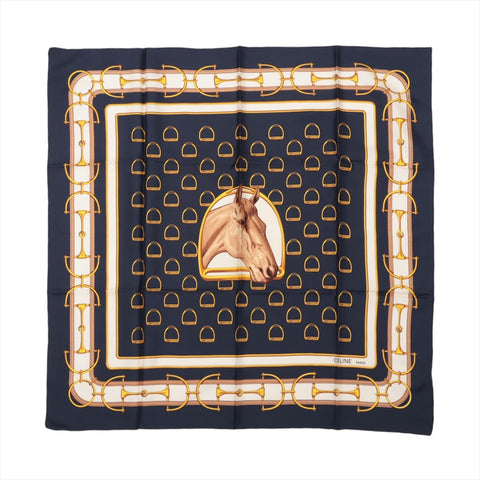 CELINE Silk Horsebit scarf Navy WS16055