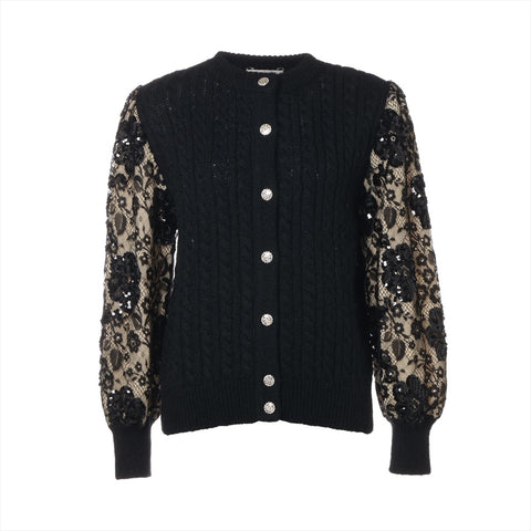Christian Dior Wool floral lace and rhinestone knit, size M cardigan black WS16073