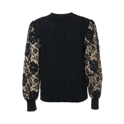 Christian Dior Wool floral lace and rhinestone knit, size M cardigan black WS16073
