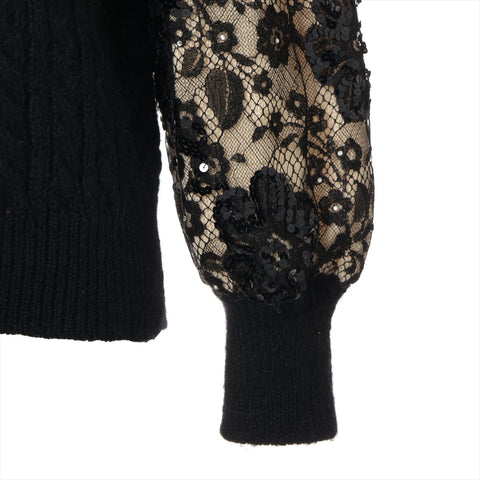 Christian Dior Wool floral lace and rhinestone knit, size M cardigan black WS16073