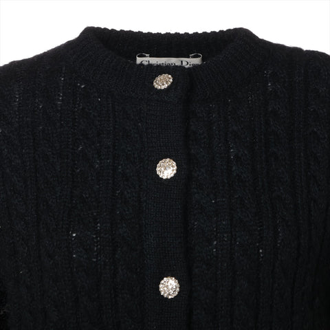 Christian Dior Wool floral lace and rhinestone knit, size M cardigan black WS16073