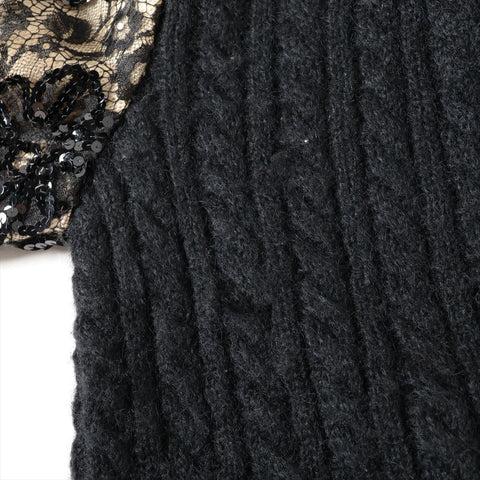 Christian Dior Wool floral lace and rhinestone knit, size M cardigan black WS16073