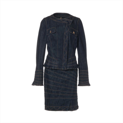 GUCCI Denim Pleated Skirt 42 setup blue WS16082