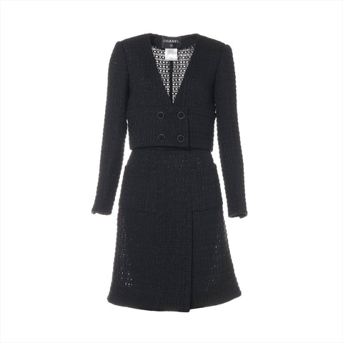 CHANEL 2015 P51451 Metallic Tweed Skirt Size 34 Set suit black WS16087