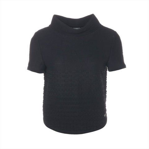 CHANEL Pleated cotton rayon knit size 36 2014 Short sleeve shirt black WS16089