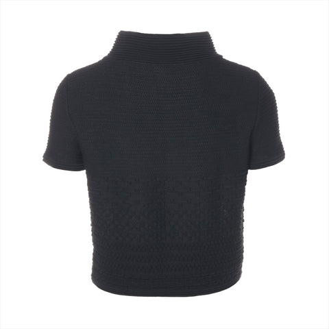 CHANEL Pleated cotton rayon knit size 36 2014 Short sleeve shirt black WS16089