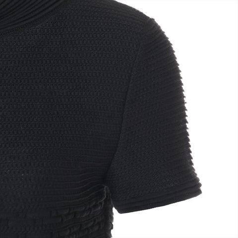 CHANEL Pleated cotton rayon knit size 36 2014 Short sleeve shirt black WS16089