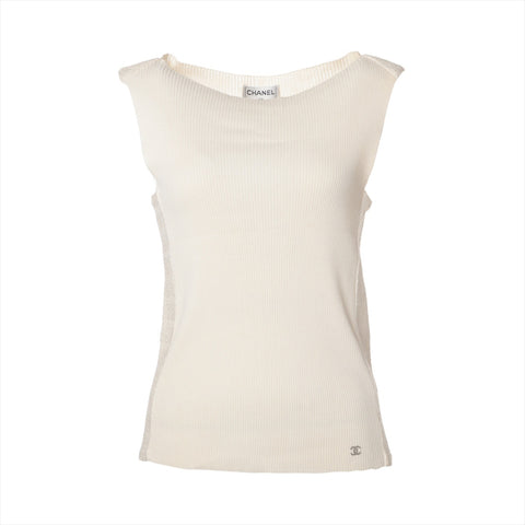 CHANEL Rayon Cotton Pleated Sleeveless 99P 1999 Tank top Ivory WS16090