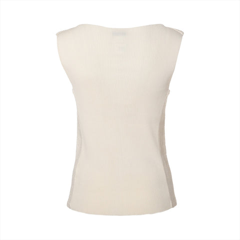 CHANEL Rayon Cotton Pleated Sleeveless 99P 1999 Tank top Ivory WS16090