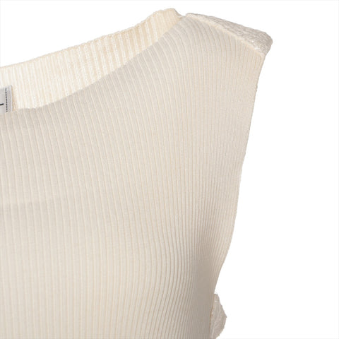 CHANEL Rayon Cotton Pleated Sleeveless 99P 1999 Tank top Ivory WS16090