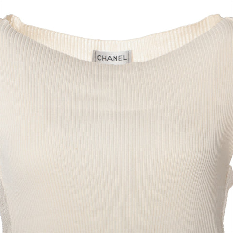 CHANEL Rayon Cotton Pleated Sleeveless 99P 1999 Tank top Ivory WS16090