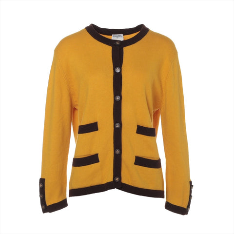 CHANEL Cashmere COCO Mark Button 96A 1996 cardigan yellow WS16091