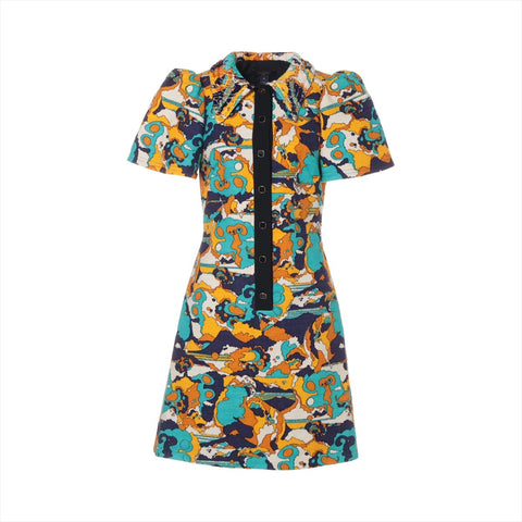 LOUIS VUITTON Cotton All-Over Print Short Sleeve Stainless Steel Dress 2020 one piece multicolor WS16095
