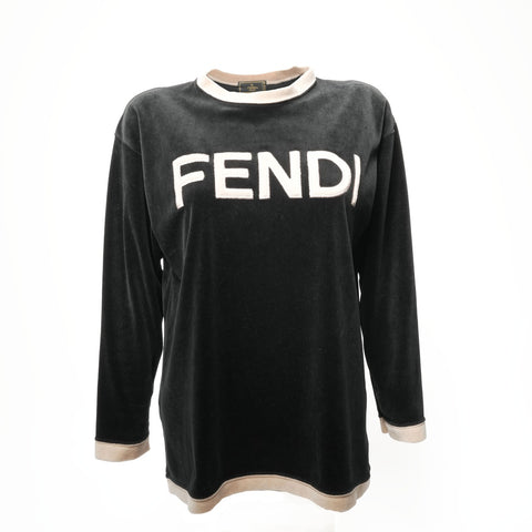 FENDI Velour cotton logo top Long sleeve shirt black WS16098