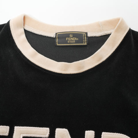 FENDI Velour cotton logo top Long sleeve shirt black WS16098
