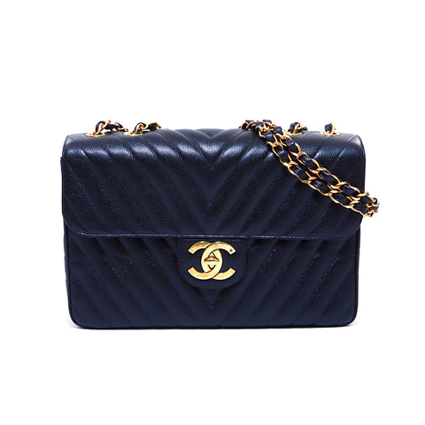 Chanel Coco Mark Large Matelasse Caviar Skin Gold Hardware No. 2 1992S Shoulder Bag VINTAGE Used Classic Black WS1609