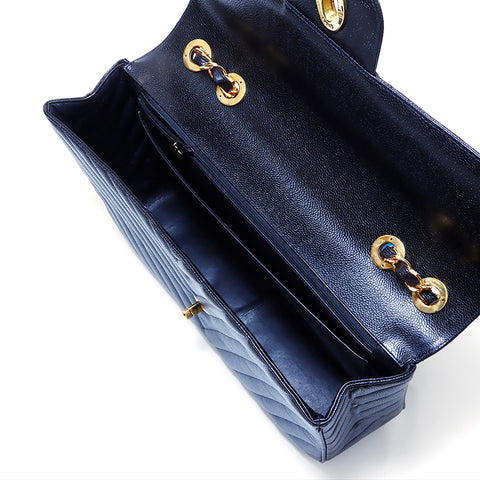 Chanel Coco Mark Large Matelasse Kaviar Haut Gold Hardware Nr. 2 1992s Umhängetasche Vintage verwendet klassische schwarze WS1609