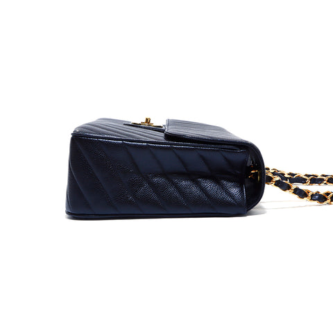 Chanel Coco Mark Large Matelasse Kaviar Haut Gold Hardware Nr. 2 1992s Umhängetasche Vintage verwendet klassische schwarze WS1609