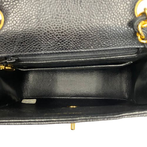CHANEL Mademoiselle Turnlock Mini ChainShoulder 1995 Shoulder Bag leather black WS1610