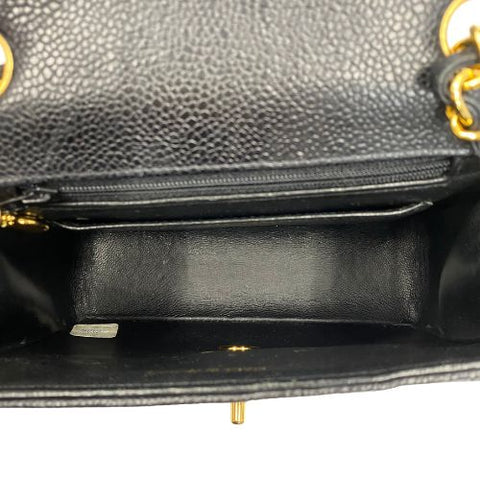 Chanel Mademoiselle Turnlock Mini Kette Schulter 1995 Umhängetasche Leder schwarz WS1610