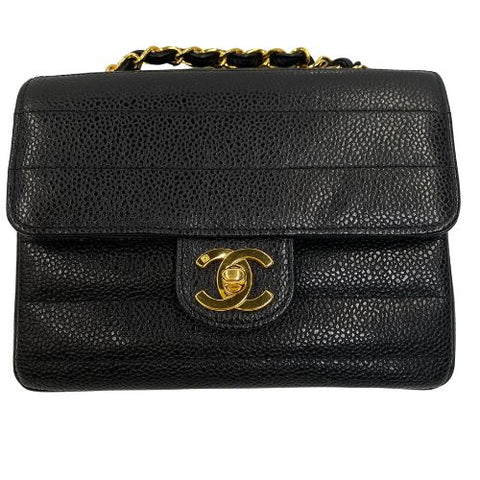 CHANEL Mademoiselle Turnlock Mini ChainShoulder 1995 Shoulder Bag leather black WS1610