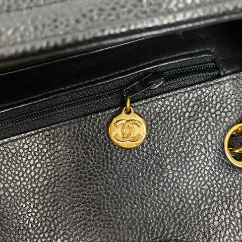 Chanel Mademoiselle Turnlock Mini Kette Schulter 1995 Umhängetasche Leder schwarz WS1610