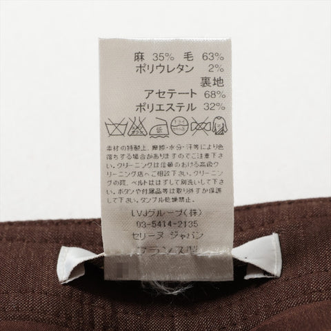 CELINE Linen Blend Triomphe Button Skirt Size 36 Set suit Brown WS16100