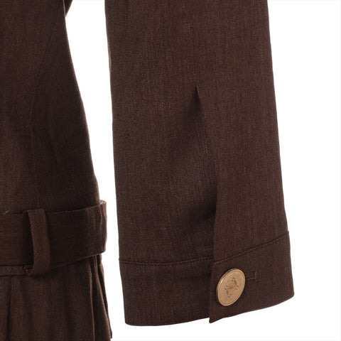 CELINE Linen Blend Triomphe Button Skirt Size 36 Set suit Brown WS16100