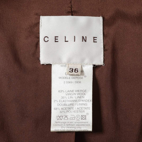CELINE Linen Blend Triomphe Button Skirt Size 36 Set suit Brown WS16100