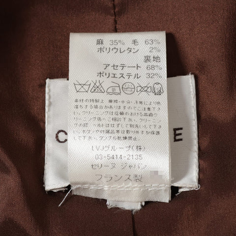 CELINE Linen Blend Triomphe Button Skirt Size 36 Set suit Brown WS16100