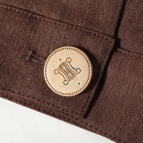 CELINE Linen Blend Triomphe Button Skirt Size 36 Set suit Brown WS16100