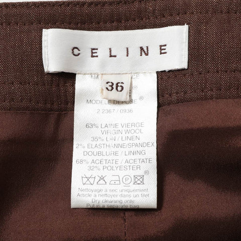 CELINE Linen Blend Triomphe Button Skirt Size 36 Set suit Brown WS16100