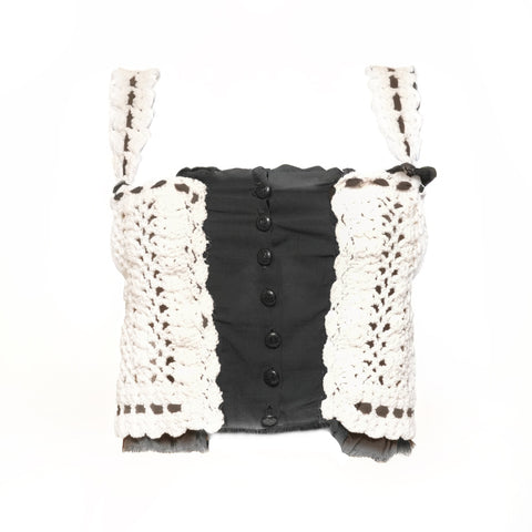 CHANEL Sleeveless knit with lace and COCO Mark buttons Tank top white WS16104