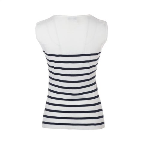 CHANEL 1995 38 Striped Sleeveless Cotton Knit COCO Mark Tank top white WS16109