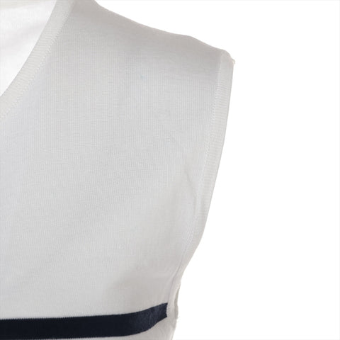 CHANEL 1995 38 Striped Sleeveless Cotton Knit COCO Mark Tank top white WS16109