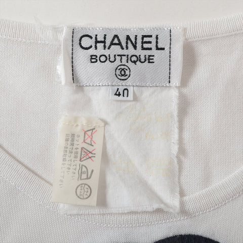 CHANEL 1995 38 Striped Sleeveless Cotton Knit COCO Mark Tank top white WS16109