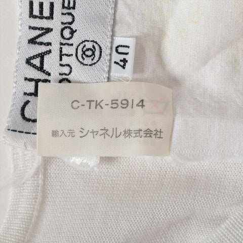 CHANEL 1995 38 Striped Sleeveless Cotton Knit COCO Mark Tank top white WS16109